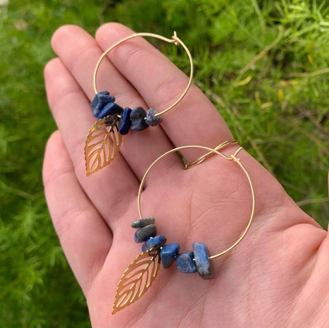 Lapis Lazuli hoops with golden leaf💙