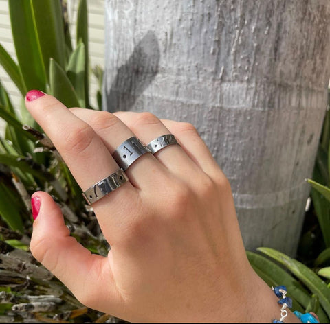 Hand stamped angel number rings🤍