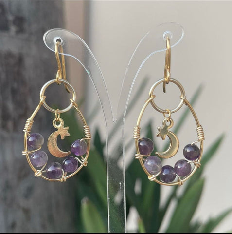 Amethyst with star and moon earrings